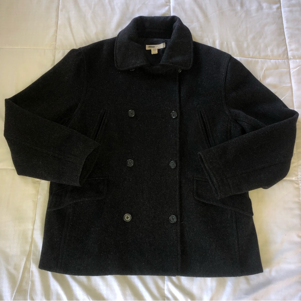 J.CREW Men's M Double Breasted pea coat dark Gray wool-cashmere blend jacket